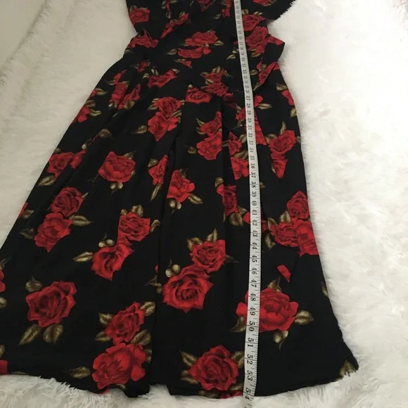 City Chic Jumpsuit Red Rose Black Plus Size 14 wide leg pockets
